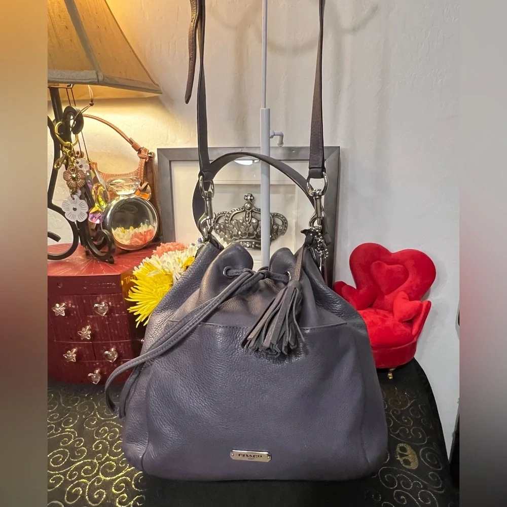 Coach 2013 Avery Purple Gray Leather Bucket Crossbody Bag